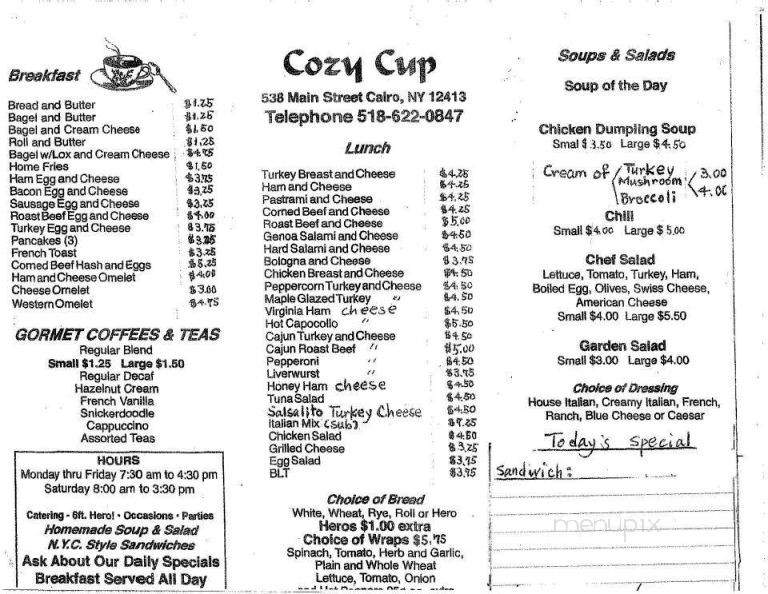 Cozy Cup - Cairo, NY menu_pic