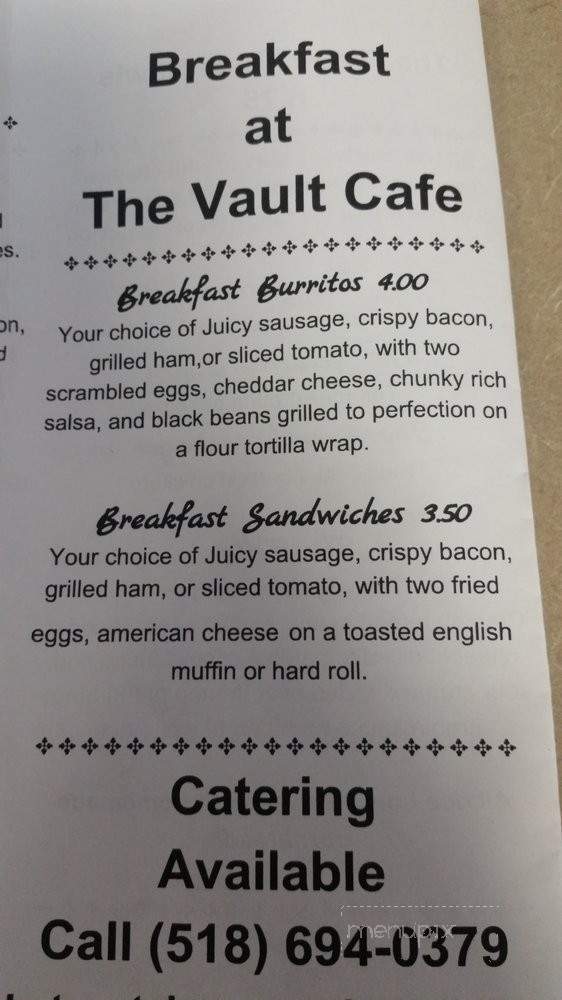 The Vault Cafe - Albany, NY menu_pic