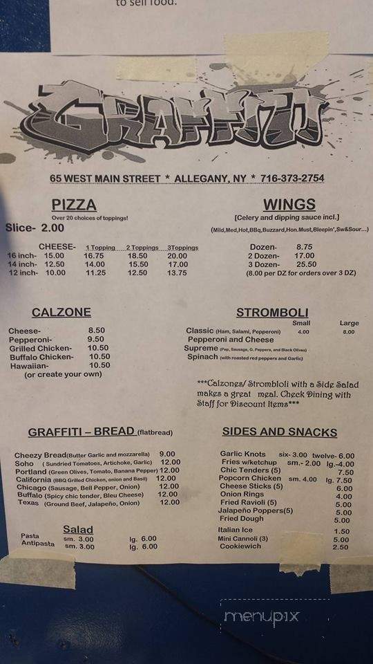 Graffiti Pizza and More - Allegany, NY menu_pic