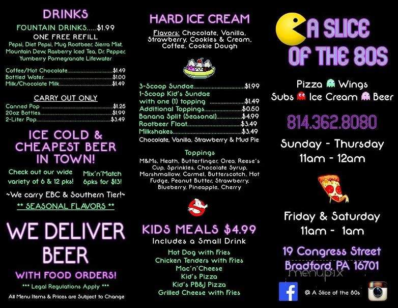 Slices Of The 80's - Bradford, PA menu_pic