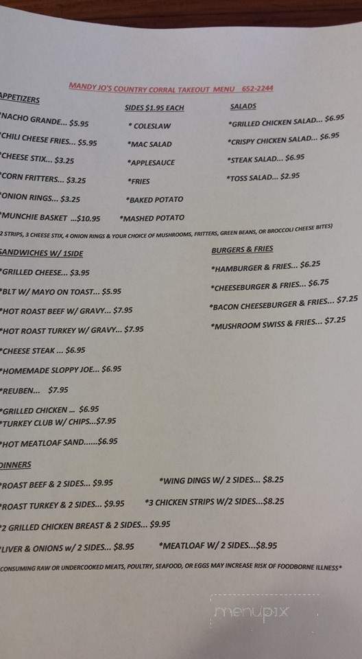 Mandy Jo's Country Corral - Everett, PA menu_pic