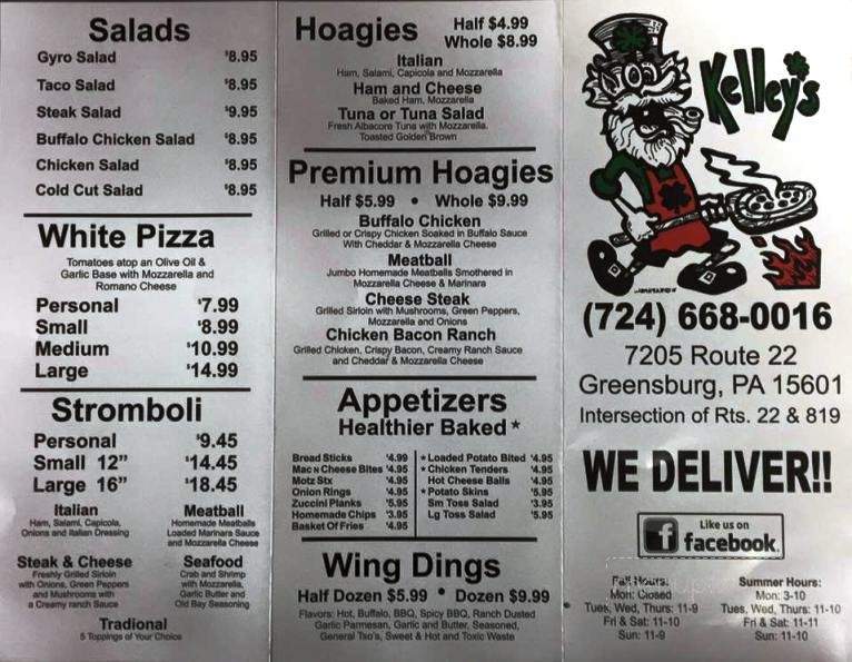 Kelley's Pizzeria - Greensburg, PA menu_pic