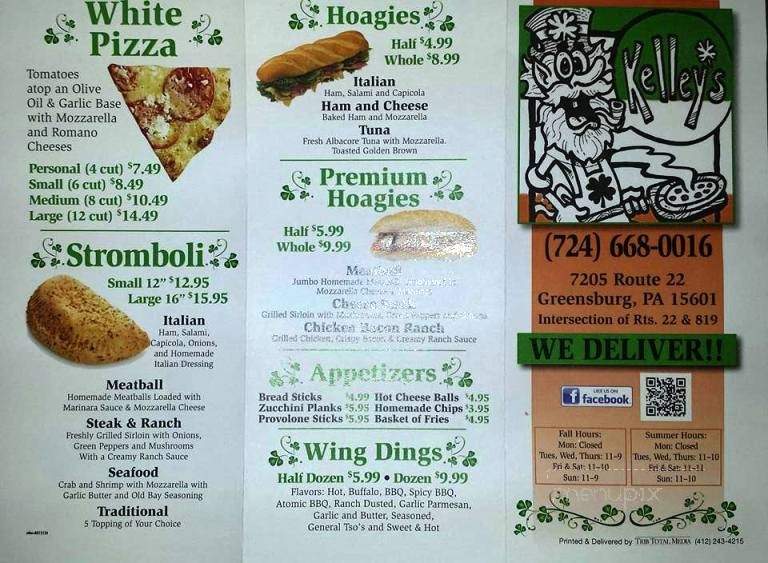 Kelley's Pizzeria - Greensburg, PA menu_pic
