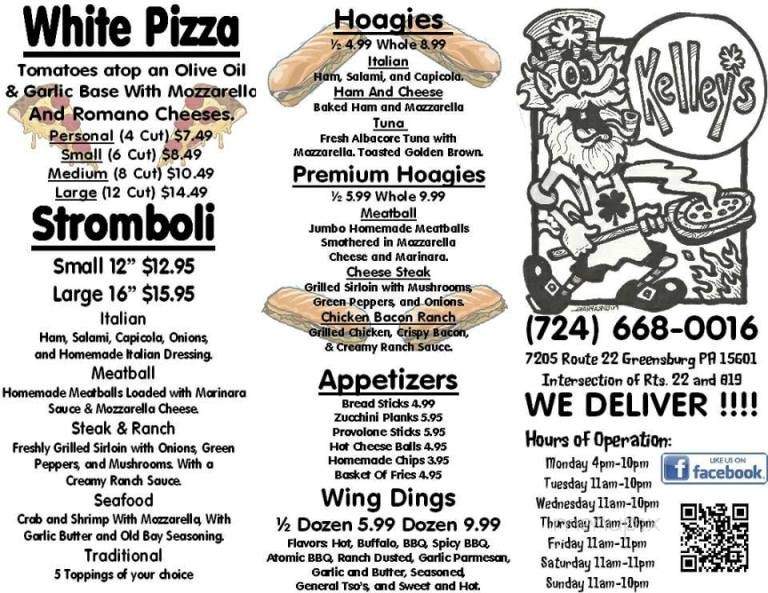 Kelley's Pizzeria - Greensburg, PA menu_pic