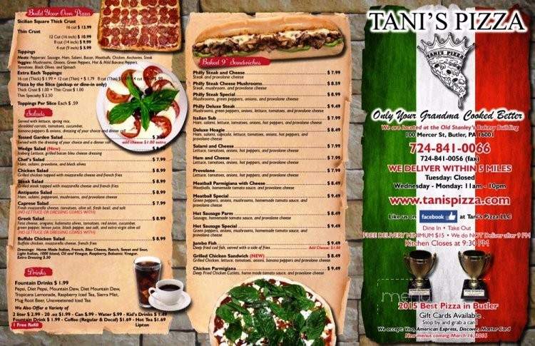 Tani's Pizza - Butler, PA menu_pic