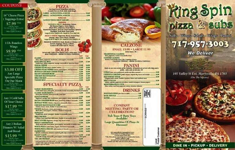 KingSpin Pizza & Subs - Marysville, PA menu_pic