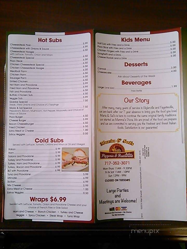 Maria & Sal's - Fayetteville, PA menu_pic