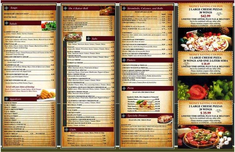 Suglia's Express Pizzeria & Restaurant - Schuylkill Haven, PA menu_pic