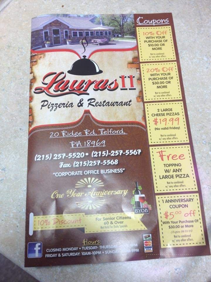 Laura's 2 Pizzeria - Tylersport, PA menu_pic
