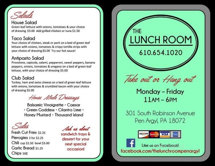 The Lunch Room - Pen Argyl, PA menu_pic