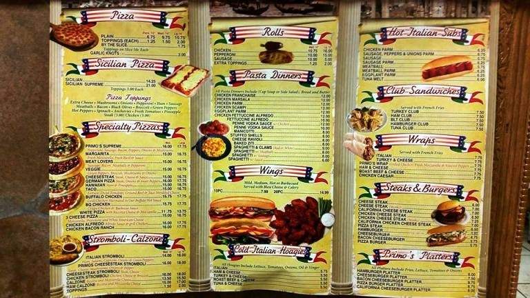 Primo's Pizzeria & Restaurant - Tobyhanna, PA menu_pic