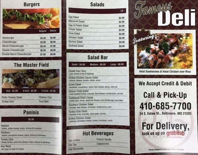 Famous Deli - Baltimore, MD menu_pic