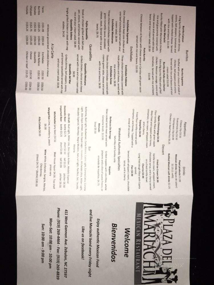 Plaza Del Mariachi - Zebulon, NC menu_pic