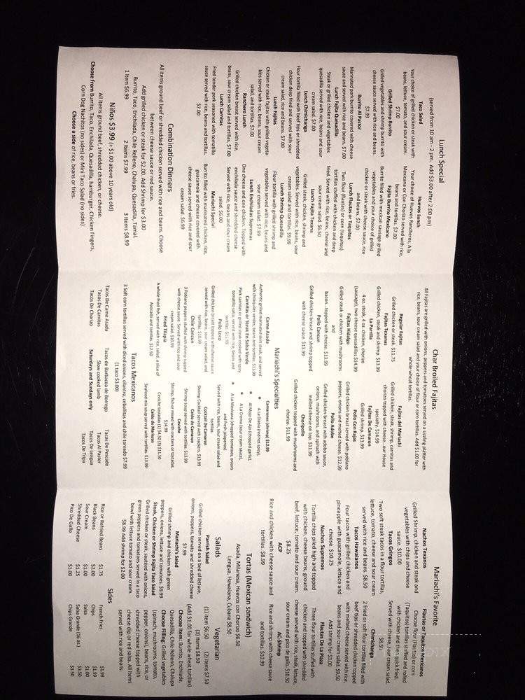 Plaza Del Mariachi - Zebulon, NC menu_pic