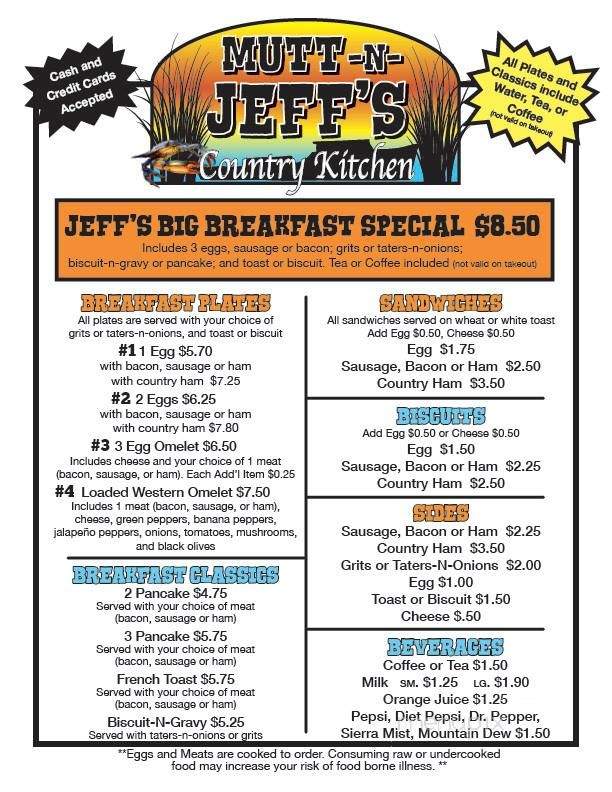 Mutt-N-Jeff's Country Kitchen - Poplar Branch, NC menu_pic