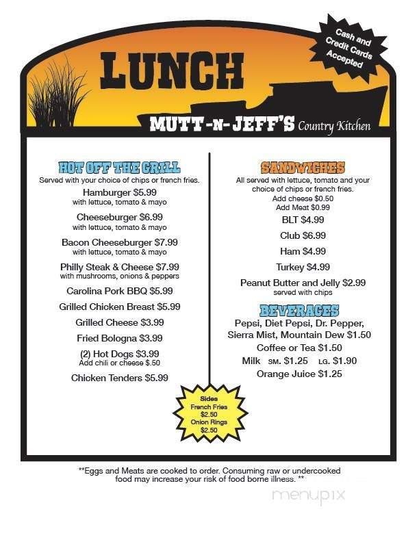 Mutt-N-Jeff's Country Kitchen - Poplar Branch, NC menu_pic