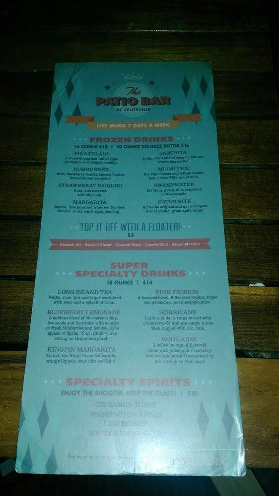 The Patio Bar-Splitsville - Orlando, FL menu_pic