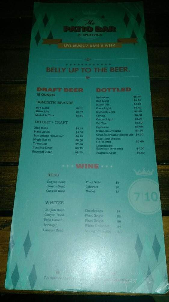 The Patio Bar-Splitsville - Orlando, FL menu_pic