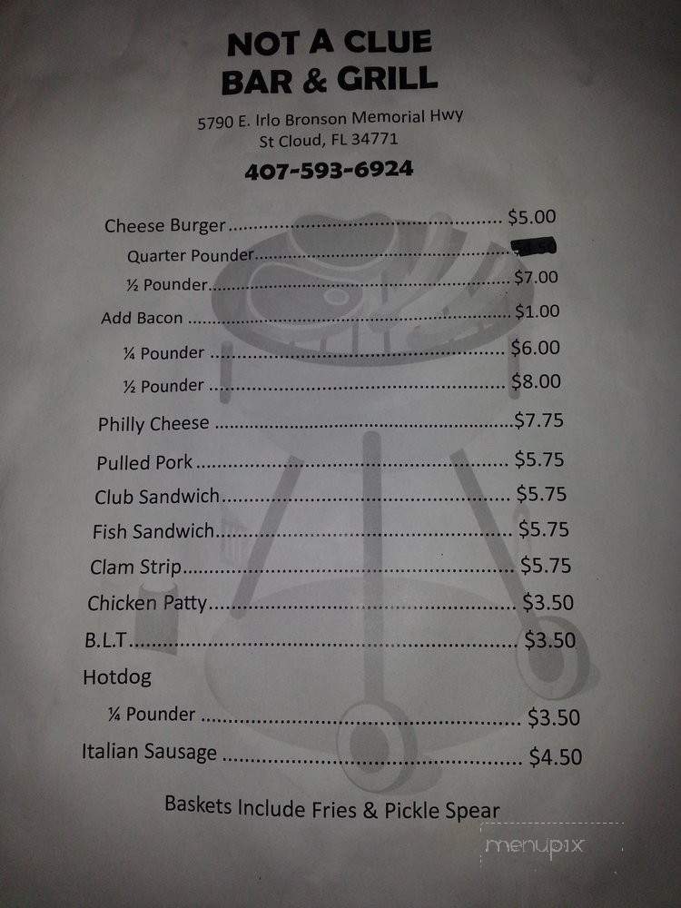 The Old Cozy Cove Bar - Saint Cloud, FL menu_pic