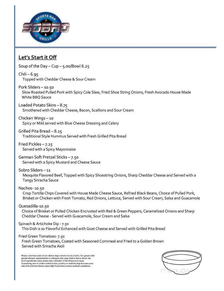 SoBro Sports Bar and Grill - Nashville, TN menu_pic