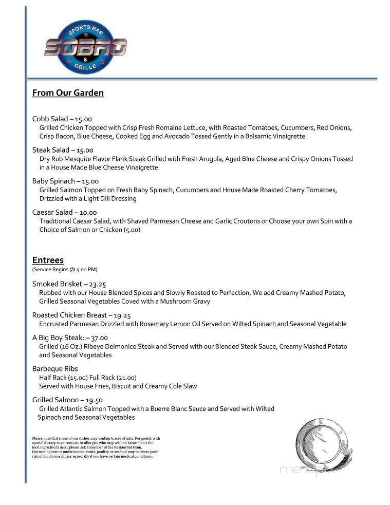 SoBro Sports Bar and Grill - Nashville, TN menu_pic