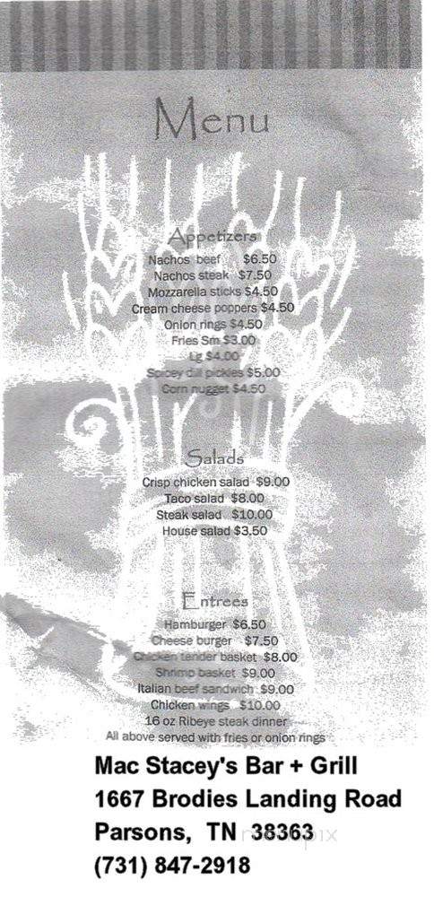 Mac Stacey's Bar + Grill - Parsons, TN menu_pic