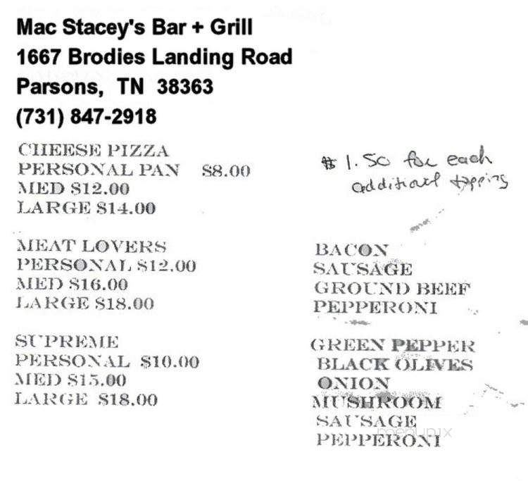 Mac Stacey's Bar + Grill - Parsons, TN menu_pic