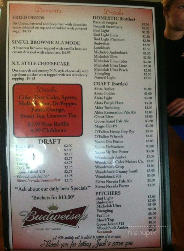 Jack's Sports Bar and Grill - Martin, TN menu_pic