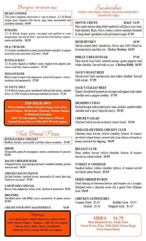 Jack's Sports Bar and Grill - Martin, TN menu_pic