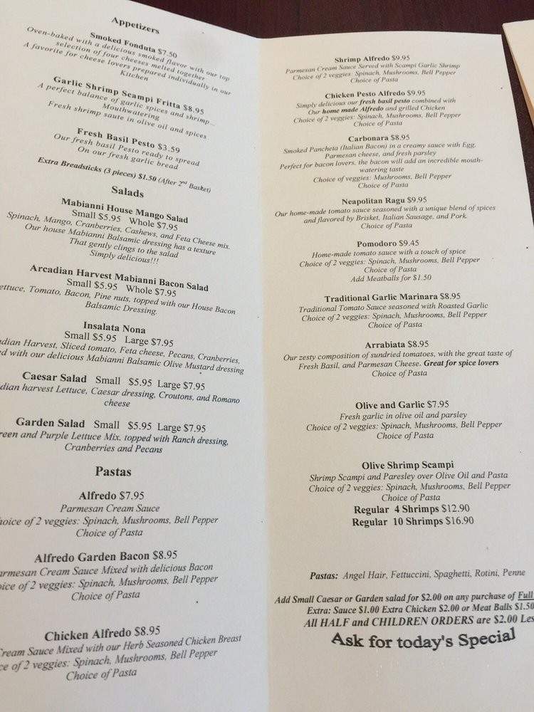 Ristorante Mabianni Main Street Station - Adairsville, GA menu_pic