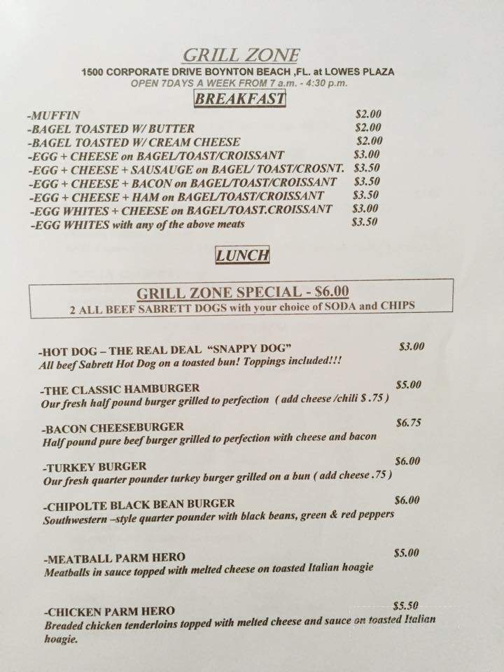 Grill Zone - Boynton Beach, FL menu_pic
