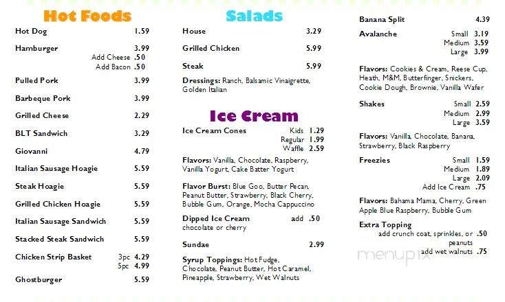 Gibby's Ice Cream and Grill - Shinnston, WV menu_pic