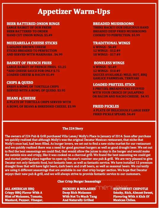 224 Pub And Grill - Decatur, IN menu_pic