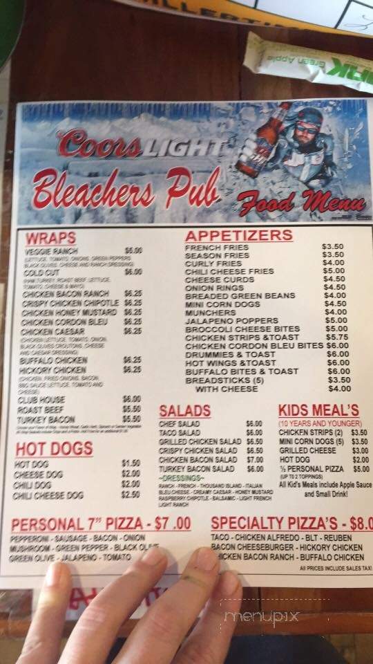 Bleachers Pub - Westby, WI menu_pic