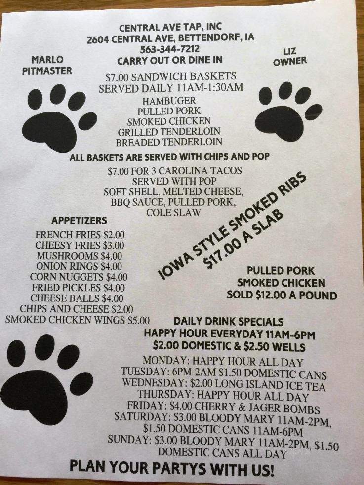 Central Avenue Tap - Bettendorf, IA menu_pic