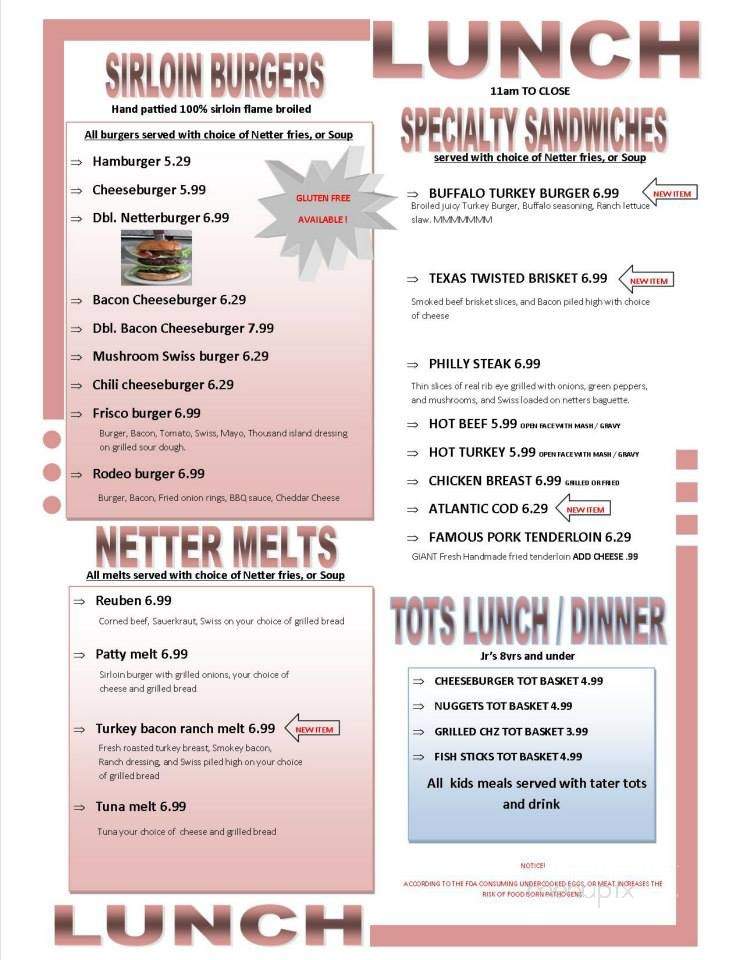 Netters Restaurant - Bremen, IN menu_pic