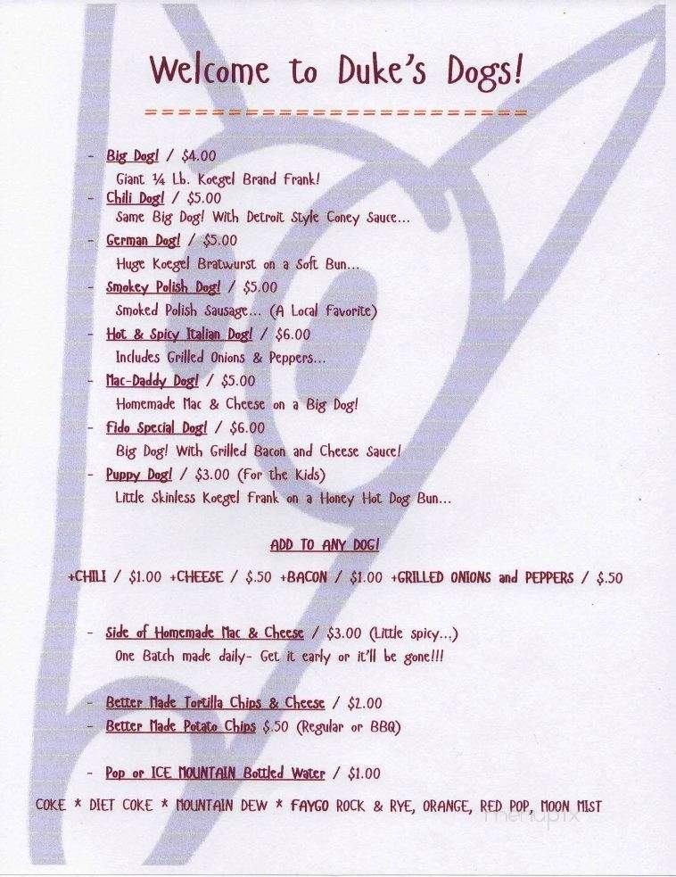 Duke's Dogs - Cheboygan, MI menu_pic