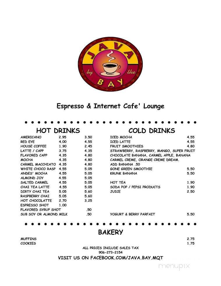 Java Bay - Marquette, MI menu_pic