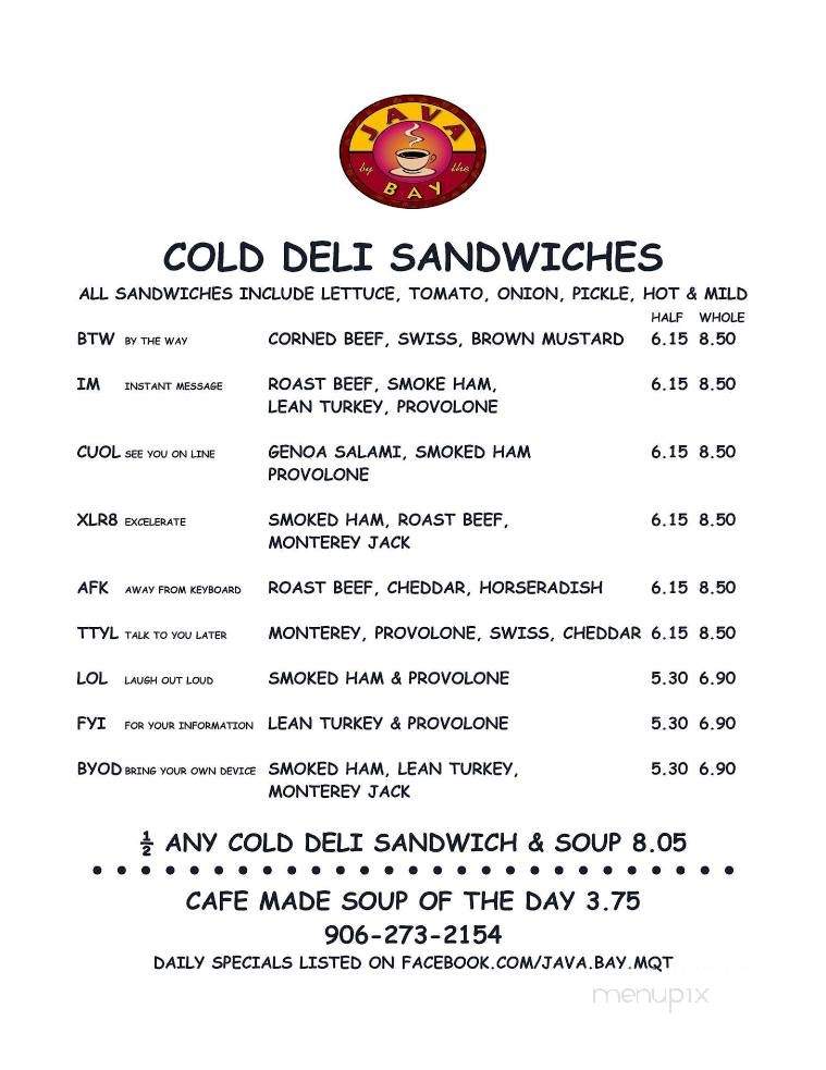 Java Bay - Marquette, MI menu_pic