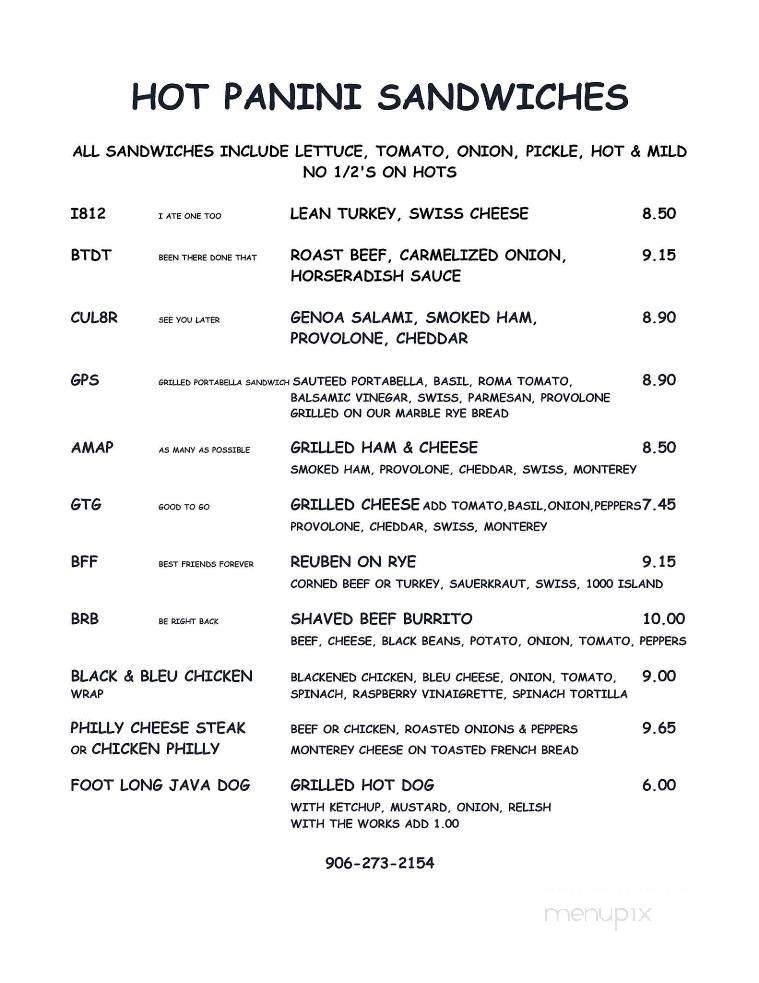 Java Bay - Marquette, MI menu_pic