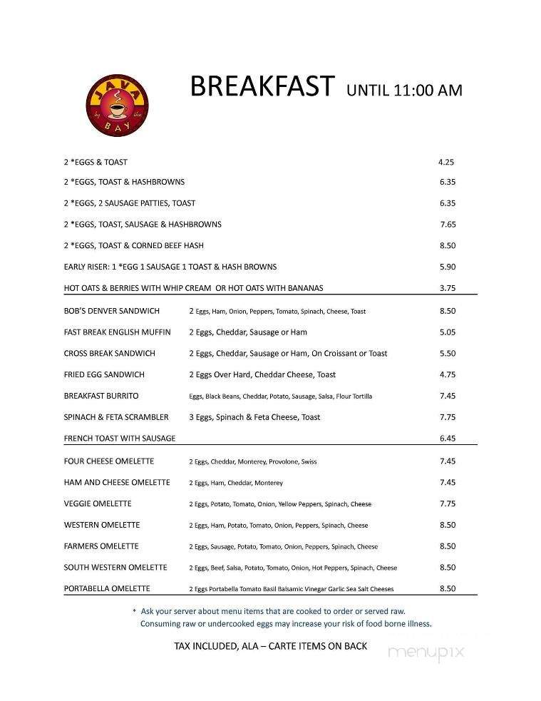 Java Bay - Marquette, MI menu_pic