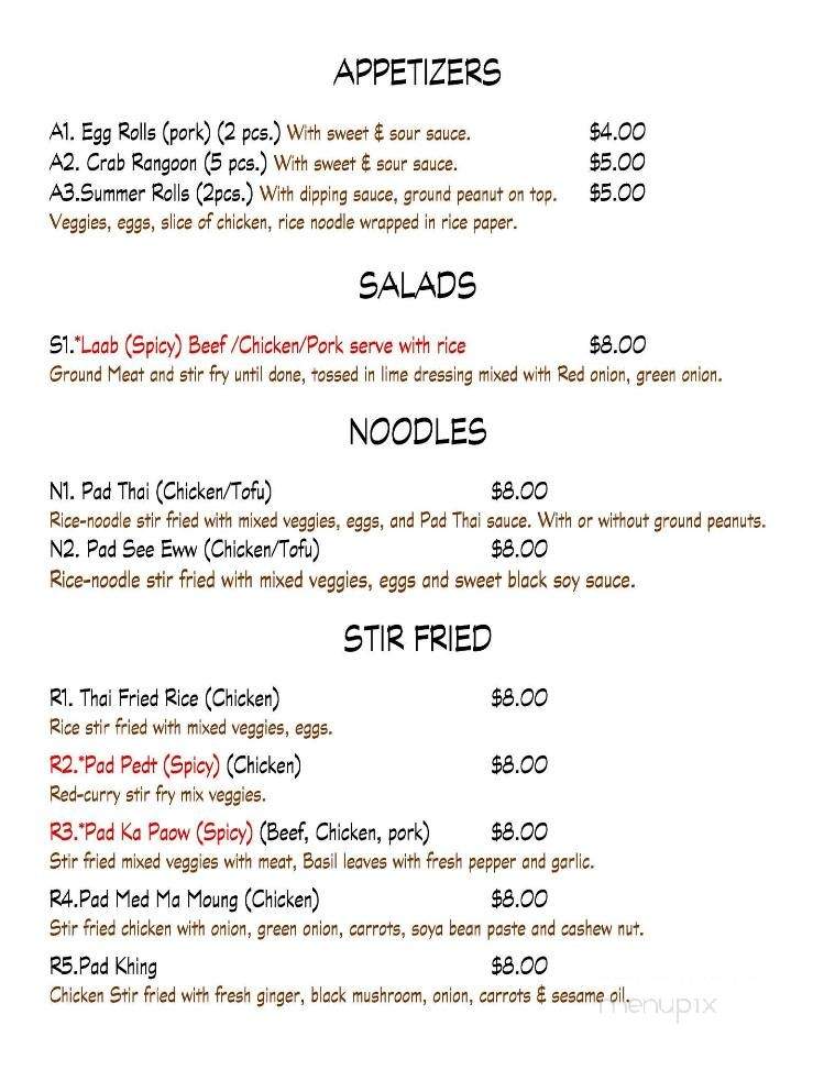 BB Kitchen Authentic Thai - Tomahawk, WI menu_pic