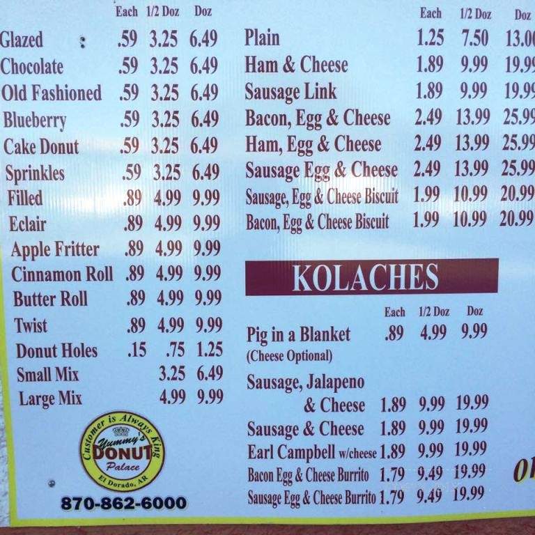 Yummy's Donut Palace - El Dorado, AR menu_pic