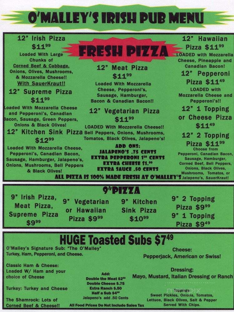 O'Malley's Irish Pub - Wichita, KS menu_pic