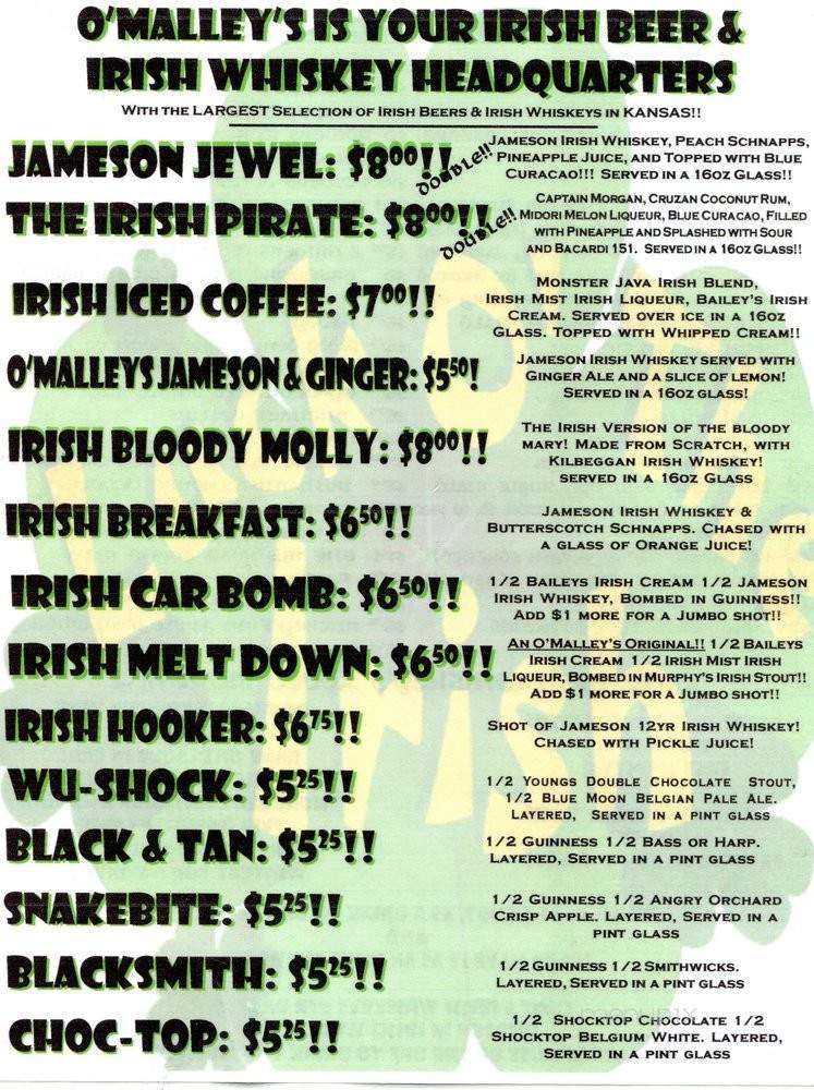 O'Malley's Irish Pub - Wichita, KS menu_pic