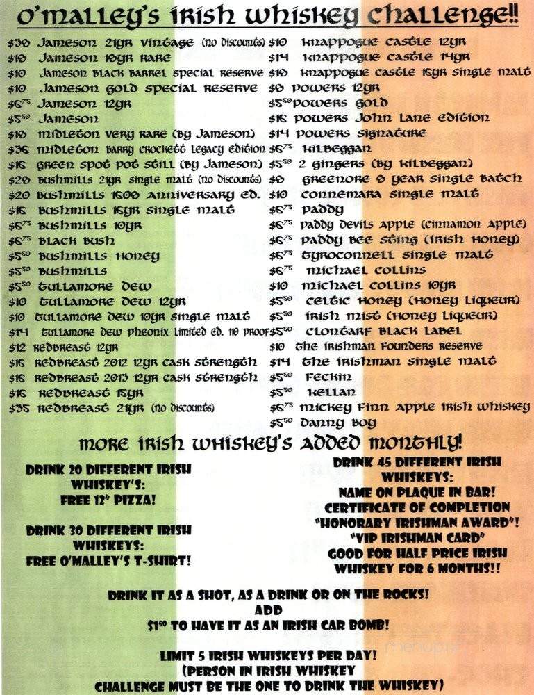 O'Malley's Irish Pub - Wichita, KS menu_pic