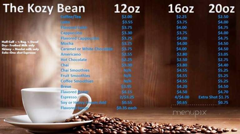 The Kozy Bean - Pinetop, AZ menu_pic