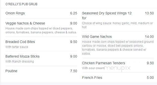 O'Reilly's Irish Pub - Lubbock, TX menu_pic