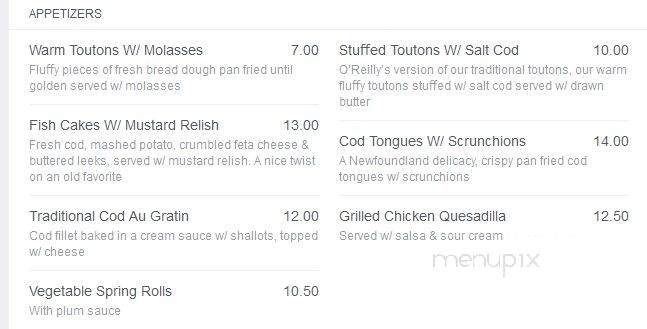 O'Reilly's Irish Pub - Lubbock, TX menu_pic