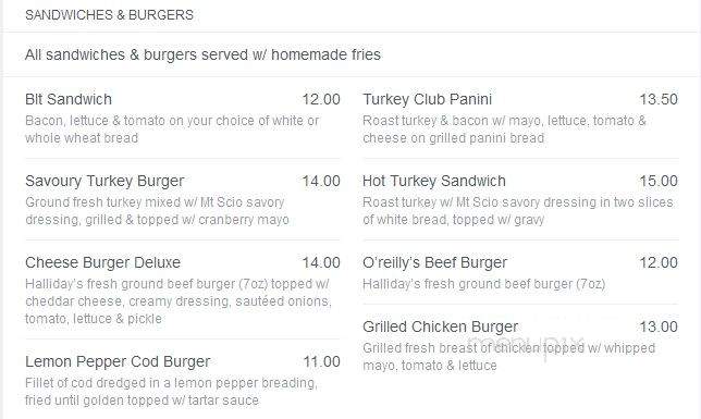 O'Reilly's Irish Pub - Lubbock, TX menu_pic